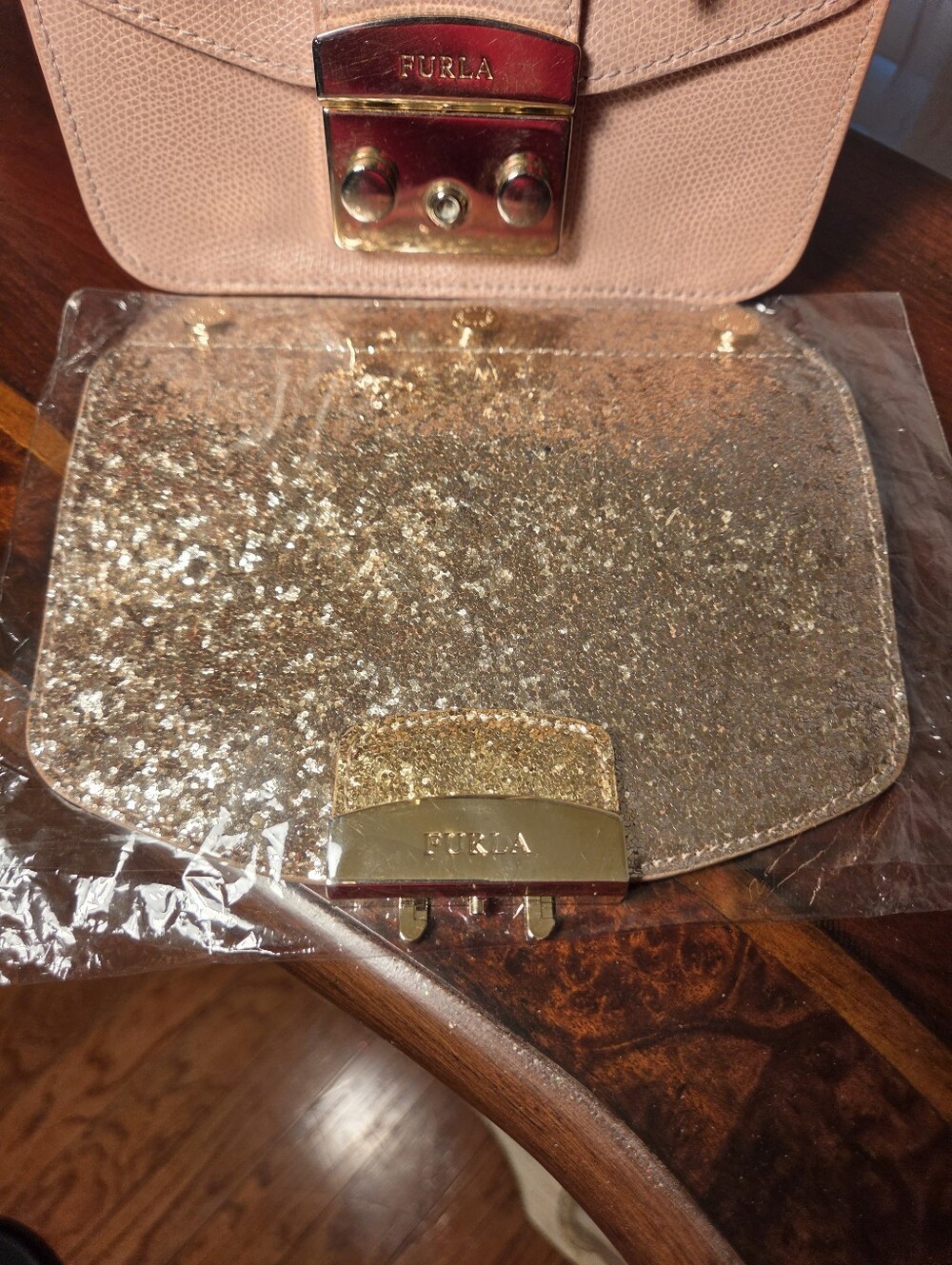 Furla Blush Pink Leather Chain Crossbody Bag